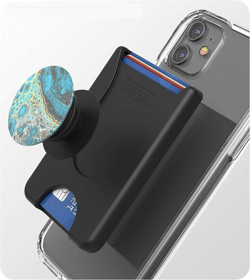 ENCASED Stick On Phone Wallet Card Holder (Compatible with PopSocket) Securely Holds Up To 4 Cards (Black)...