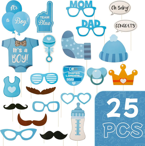 LASLU It's A Boy Baby Shower Party Photo Booth Props Kits on Sticks Set of 25pcs...