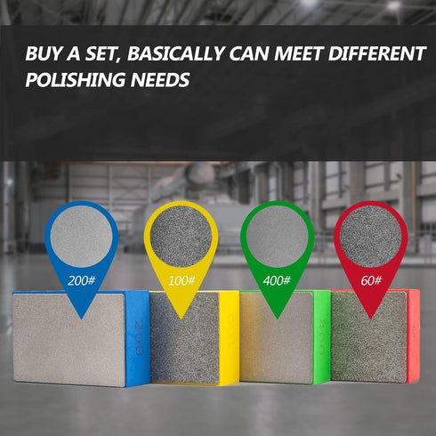 4Pcs Diamond Hand Polishing Pads for Sanding Ceramics Glass Tile Concrete Stone Marble Granite, 60#, 100#,200#,400# (Plane)...