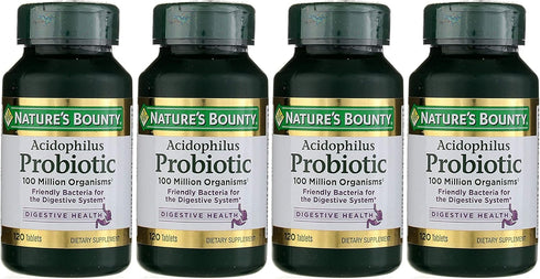 Nature's Bounty Probiotics Dietary Supplement, Supports Digestive and Intestinal Health, Probiotic Acidophilus, 120 Tablets, Pack of 4...