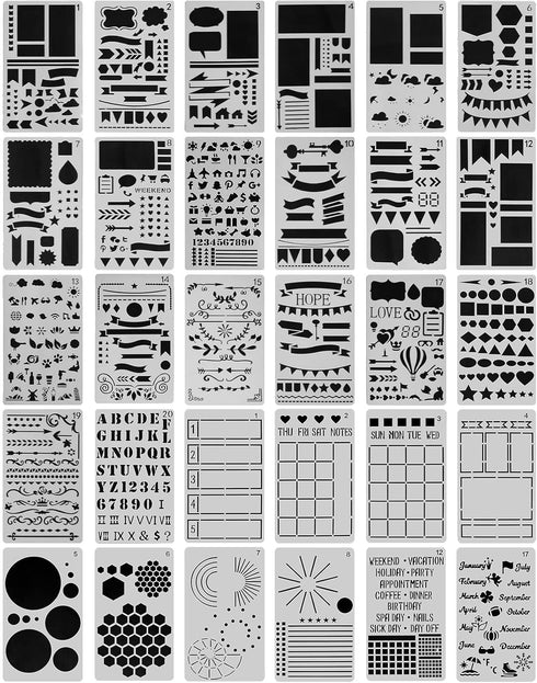 30 PCS Journal Stencils, Planner Stencils for Junk Journal Notebook Diary Scrapbook DIY Drawing Template Journal Stencil 4x7 Inch...