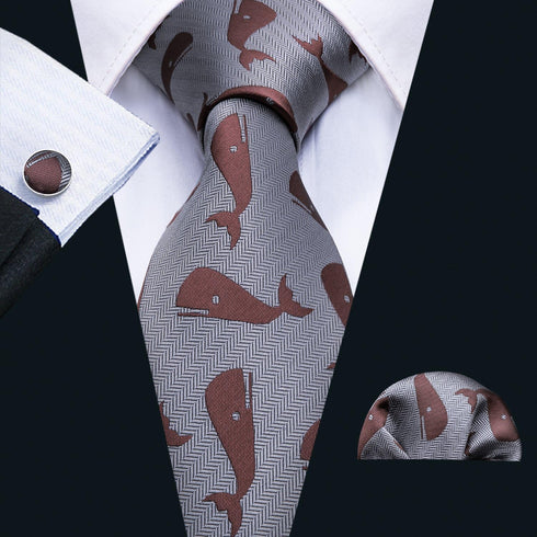 Barry.Wang Fun Animal Ties for Men Designer Handkerchief Cufflink WOVEN Casual Necktie Set Festival...