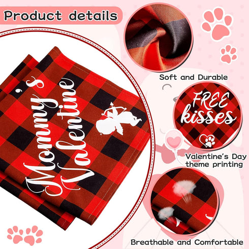 2 Pieces Valentines Day Dog Bandana Buffalo Plaid Valentine Scarf Red Black Checked Puppy Bandanas Personalized Dog Bandana Custom Dog Bandana for...