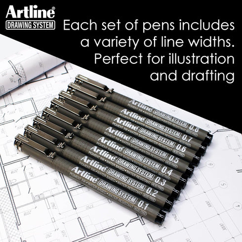 Artline Drawing System Pens, 0.2, 0.4, 0.6, 0.8 mm Writing Widths, Black, 4 Pack (EK-230-4PW2)...