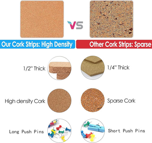 6Pack Cork Board Bar Strips for Wall,15x2inch-1/2inch Thick Self Adhesive Bulletin Bar Strips with 50 Push Pins for Paste Notes,Photos, Schedules,...