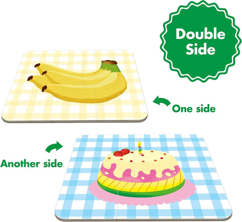 48 Food Matching Puzzles with Error-Correction Mechanism Pre-Primer in 2 Pieces, Perfect for Preschool Learning (24 Blocks Double Sided)...