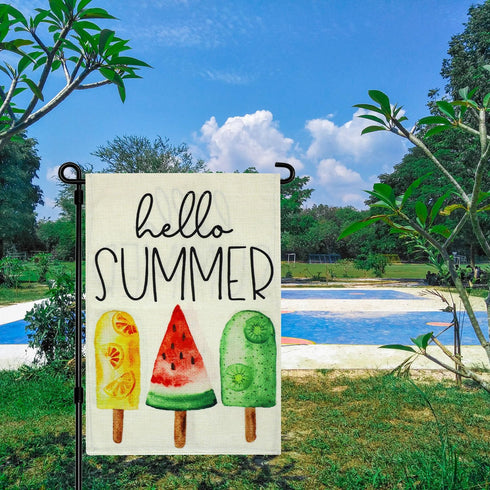 Hello Summer Ice Cream Garden Flag Burlap 12x18 Inch Ice Cream Popsicle Double Sided Seasonal Sign Outdoor Decor Yard Small Flags Decorative Flag ...