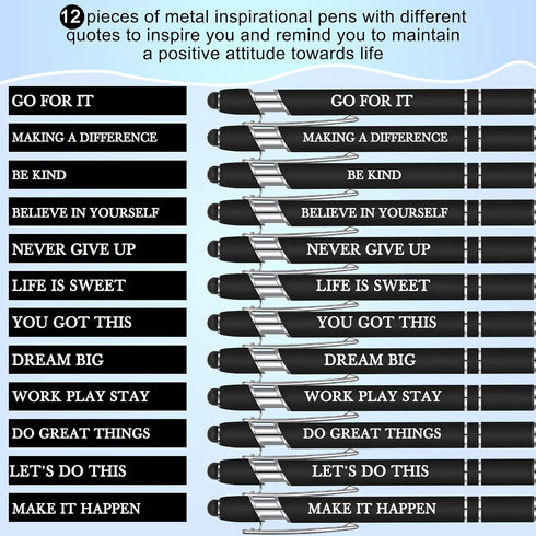 Zonon 12 Pieces Inspirational Motivational Quotes Ballpoint Pens with Stylus Tip Fine Point Smooth Writing Pens Metal Black Ink Pens Stylus Pen Se...