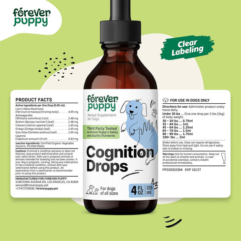 Cognition Drops for Dogs - Lion's Mane Mushroom Supplement for Dogs - Brain Health Support w/Ginkgo Biloba - Cognitive Drops w/Ashwagandha Root - ...
