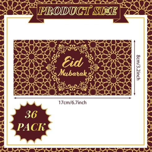 Sinmoe 36 Pcs Eid Mubarak Money Envelopes Bulk 6.7 x 3.2 inch Gold Foil Cash Gift Card Ramadan Lucky Cash Envelope Cash Set for Eid Holiday Curren...