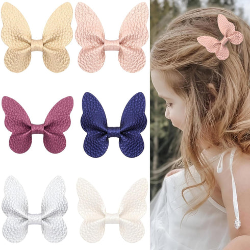 6 Pcs Butterfly Hair Clips Solid Color Lychee Veins Bow Hair Accessories Cute Fashionable Banger Hair Barrettes Holiday Headdress Hairpin, Girls W...