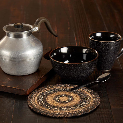 VHC Brands Espresso Trivet Hot Pad for Pots Pans, Brown Black Tan, Jute Blend, Round Circle, 8 Inches...