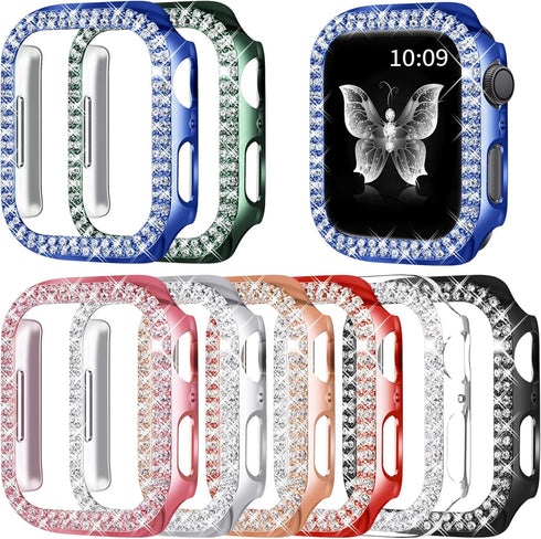 8 Pack Fvlerz Bling Case Compatible with Apple Watch Series 6 5 4 SE 44MM, Diamond Bumper Crystal Hard PC Frame for iWatch 44MM Rhinestone Face Co...