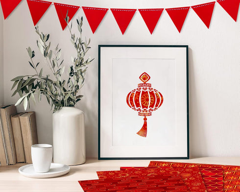 Whaline 10 Designs Chinese New Year Pattern Paper Pack 20 Sheet Red Gold Scrapbook Specialty Paper Double-Sided Collection Decorative Craft Paper ...