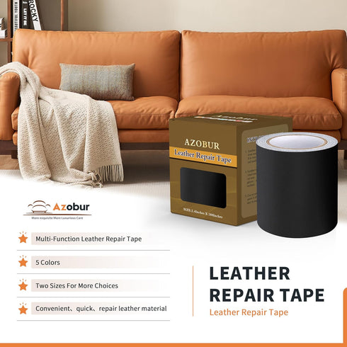Azobur Leather Repair Tape Patch Leather Adhesive for Sofas, Car Seats, Handbags, Jackets,First Aid Patch 2.4" X15' (Black)...