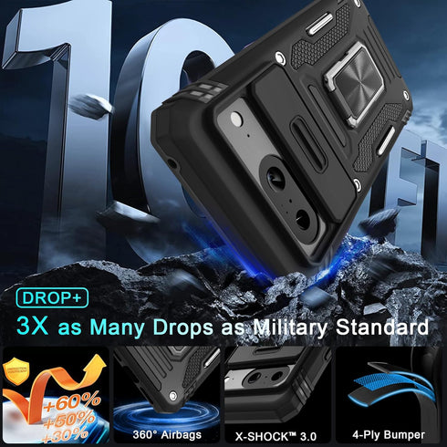 DEERLAMN for Google Pixel 8 Case with Slide Camera Cover+Screen Protector (1 Pack), Rotated Ring Kickstand Military Grade Shockproof Heavy Duty Pr...