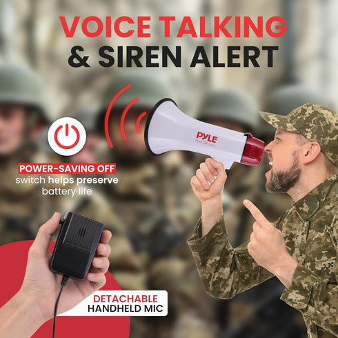 Pyle 40 Watt Professional Megaphone Clear Sound & Ergonomic Grip - Multi-Function with Talk, Siren, Volume Control - Detachable Handheld Mic - Ind...