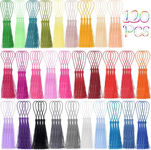 Tassels, Cridoz 120Pcs Bookmark Tassels Silky Handmade Soft Craft Mini Tassels with Loops for Bookmarks, Crafts and Jewelry Making, 30 Colors...