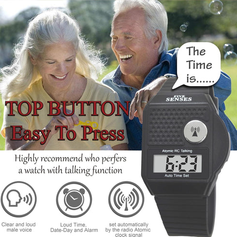 FIVE SENSES - English Atomic Talking Watch, Easy to use for Seniors Blind Men Women, Loud Talking Watch with Sound for Vision Impaired, Watches fo...