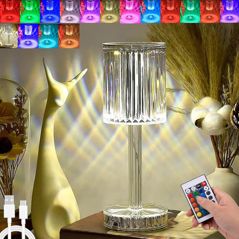 Crystal Table Lamp,RGB Changing Touch Table Lamp with Remote Control,USB Rechargeable Crystal Bedside Lamp,LED Cordless Desk Lamp for Bedroom/Livi...