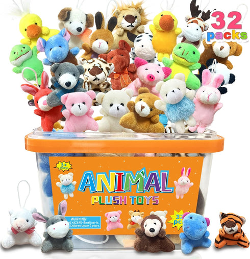 32Pcs Mini Plush Animals Toy Set Assortment Bulk Stuffed Keychain Party Favors for Kids Small Animals Decorations Toys Easter Carnival Prizes Chri...