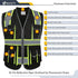 JKSafety 10 Pockets Hi-Vis Zipper Front Black Safety Vest | Cushioned Collar | High Reflective Tapes with Extended Neon Yellow Strips | Meets ANSI...