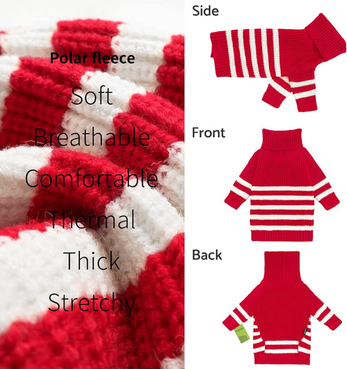 Fitwarm Dog Striped Knitted Sweater, Thermal Turtleneck Pet Coat, Dog Winter Clothes for Small Dogs Boy Girl, Cat Apparel, Red, Small...