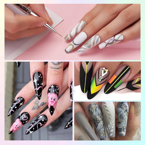 Makartt Double-Ended Nail Art Brushes Set, 5PCS Nail Design Brushes Dotting Pen Multifunctional Nail Design Tools Kit Including Nail Liner Brush a...