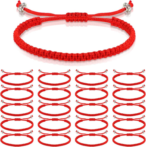 Jadive 20 Pcs Red Bracelet Protection Good Luck Red Cord Bracelet Red String of Fate Bracelet Adjustable Knot Kabbalah Rope Bracelet Matching Brai...