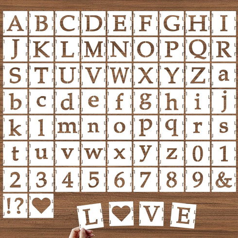 5 Inch Alphabet Letter Stencils, 65 Pcs Reusable Plastic Letter Number Symbol Interlocking Drawing Template Kit for Painting on Wood, Wall, Fabric...