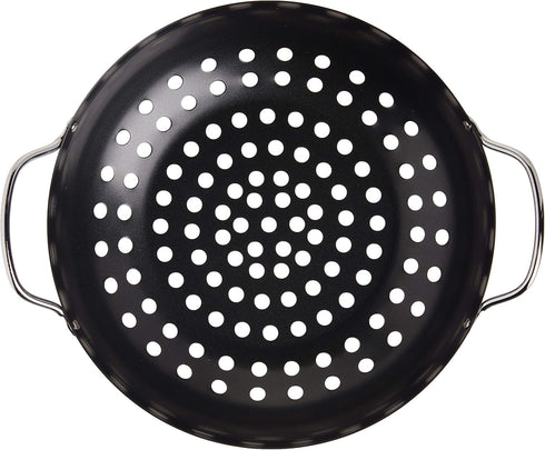 TableCraft BBQ Metal Handle 13-Inch Non Stick Coating Round Grilling Wok, Small, Black...
