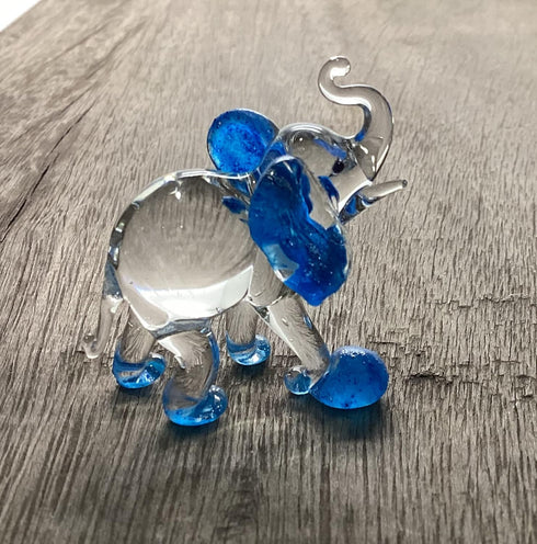 Garden Deco Glow in The Dark Blue Elephant Kick Football Hand Blown Art Glass Figurine Ornament Sculpture...