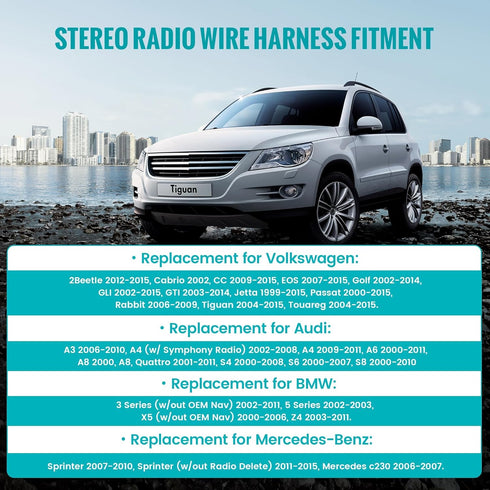 Stereo Radio Wire Harness with Antenna Adapter Compatible with BMW 2000-2010/Volkswagen 2004-2015/Mercedes-Benz Sprinter 2007-2015, Aftermarket Ra...