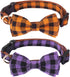 ADOGGYGO Halloween Dog Collar with Bow, Adjustable Plaid Dog Collars with Removable Bowtie Orange Purple Plaid Halloween Collars for Medium Dogs P...