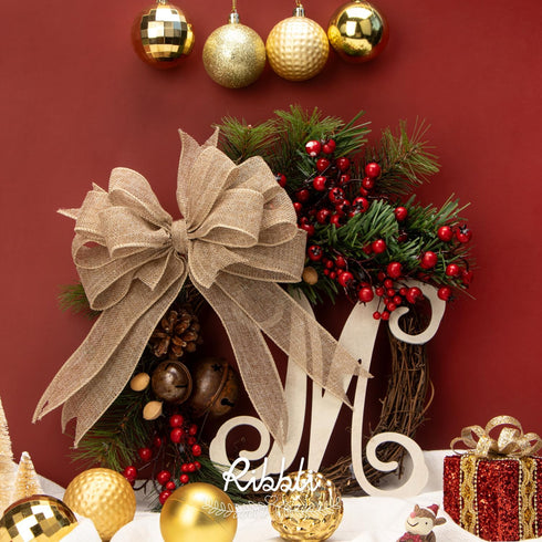 Ribbli Burlap Wired Edge Ribbon,1-1/2 Inch x 10 Yard,Natural,Solid for Big Bow,Wreath,Tree, Outdoor Decoration...