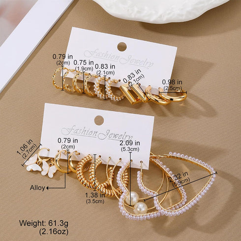 10 Pairs Gold Hoop Earring Set For Women Chunky Earrings Multipack, Hypoallergenic Trendy Big Samll Stud Earring Lightweight Twisted Pearl Ear Pac...