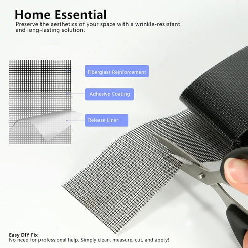 Screen Repair Tape Window Screen Repair Kit 3-Layer Strong Adhesive 2"×180" (15FT) Screen Door Patch Repair Kit for Windows or Doors Fiberglass Sc...