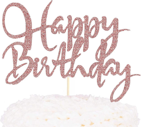 Rose Gold Birthday Cake Topper Happy Birthday Cake Toppers Women Girl Princess Birthday Party Cake Decorations Letters Flags Banner Birthday Gifts...