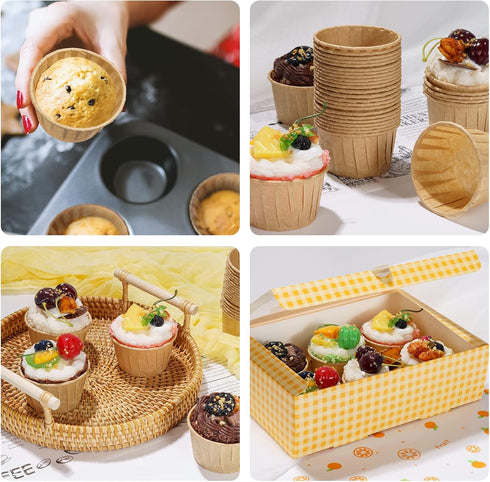 Parchment Brown Cupcake Liners 100pcs Standard Size, Muffin Baking Wrapping Packaging Cups,Holders Paper, Heavy Duty Greaseproof Wrappers for Wedd...