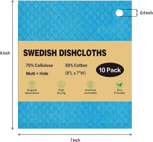 10PACK Swedish Dishcloths for Kitchen, Absorbent Cleaning rags for Washing dishes, Reusable Dish Towels for Cleaning House, Eco-Friendly Wash Clot...