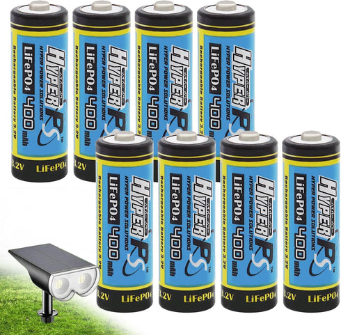 (8-Pack) HyperPS 3.2V LiFePo4 14430 (14 x 43mm) 400mAh Rechargeable Battery for Solar Panel Light, Tooth Brush, Shaver, Flashlight...