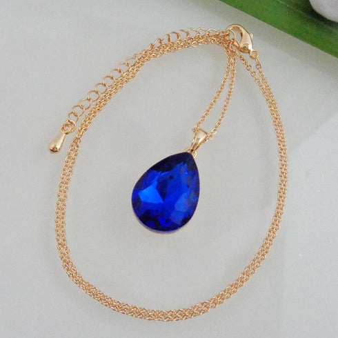 Navachi 18k Gold Plated Water Drop Pear-Shaped Zircon Pendant Necklace 16"+2"...