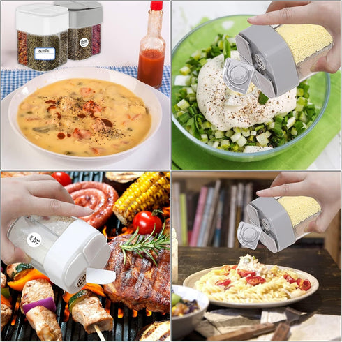 4 Pack 4 in 1 Plastic Salt and Pepper Shaker, 4 Grids Flip Empty Spice Dispensers Travel Spice Container Compartment Seasoning Shakers with Lid Tr...