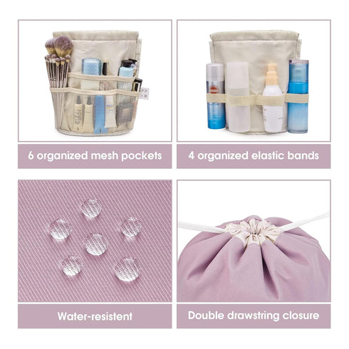 Barrel Drawstring Makeup Bag Travel Cosmetic Bag Large Toiletry Organizer Waterproof for Women (Large, Dusty Rose)...