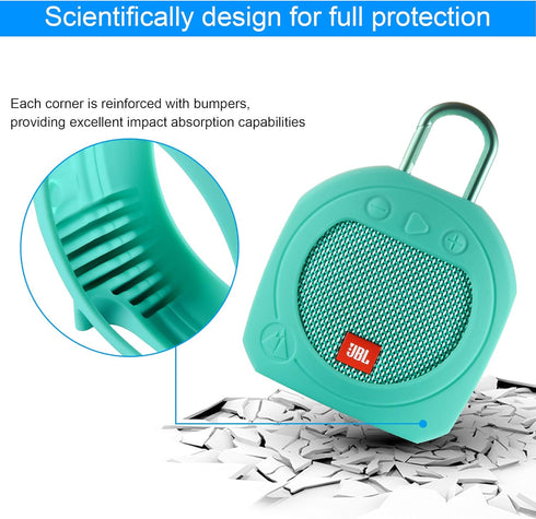 TXEsign Protective Silicone Stand Up Case for JBL Clip 3 Waterproof Portable Bluetooth Speaker (Teal)...