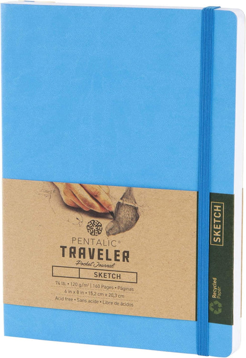Pentalic 6"x 8" Pocket Sketchbook Traveler Journal, 160 Pages, Bright Blue...