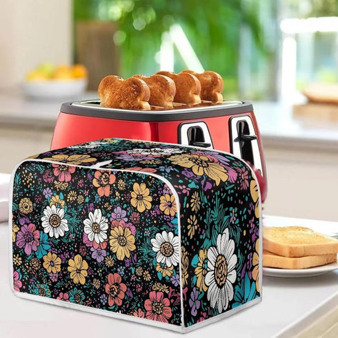 Flower 2 Slice Bread Maker Cover for Kitchen, Dustproof Toaster Cover Suitable for Standard Size Bread Machine, Small Kitchen Appliance...