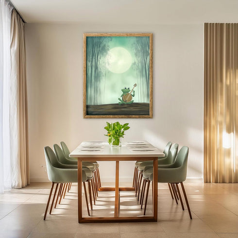 Posterizer 1 pcs-whimsical forest scene-frog playing music 8-Art for Animal Lovers-Fantasy & Fiction Art-Gift for Daughter, Son, Kids- unframed wa...