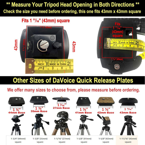 43mm Tripod Quick Release Plate Camera Mounting Adapter Parts Replacement for Torjim 60-Inch AX60, Endurax 66" ETR66, UBeesize 60” TR60, Zomei Q11...