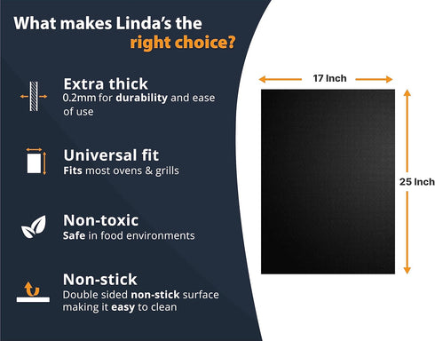 Oven Liners for Bottom of Oven - 2 Pack Large Heavy Duty Mats, 17”x25” Non-Stick Reusable Liner for Electric, Gas, Toaster Ovens, Grills - BPA & P...